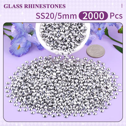 5000PCS SS6/2mm Glass Crystal Rhinestones (Clear), Bedazzling Flatback Rhinestones for Crafting DIY Crafts Nail Art Makeup Decoration, Gems Diamond Charms for Tumbler Shoes Clothing Mug