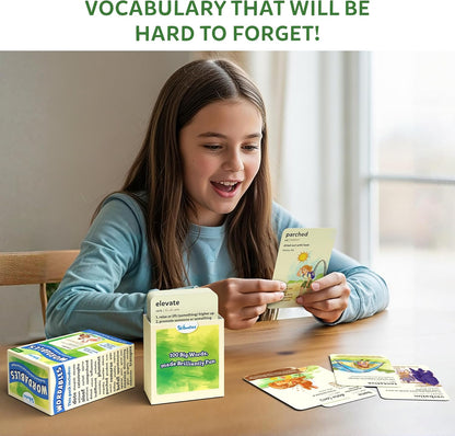 Skillmatics Vocabulary Flash Cards for Kids - Learn 100 Words with Wordplay, Visuals, & Soundplay, Educational Gift for Ages 8, 9, 10 & Up, Screen-Free Language Game