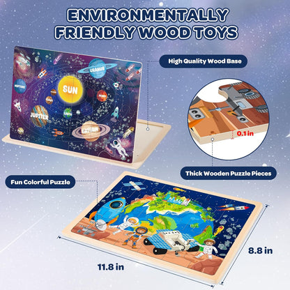 Puzzles for Kids Ages 4-6, 4 Packs 24 Pcs Wooden Jigsaw Puzzles for Toddlers Ages 2-4, Preschool Educational Vehicle Puzzle Toys Gifts for 3 4 5 6 Boys Girls