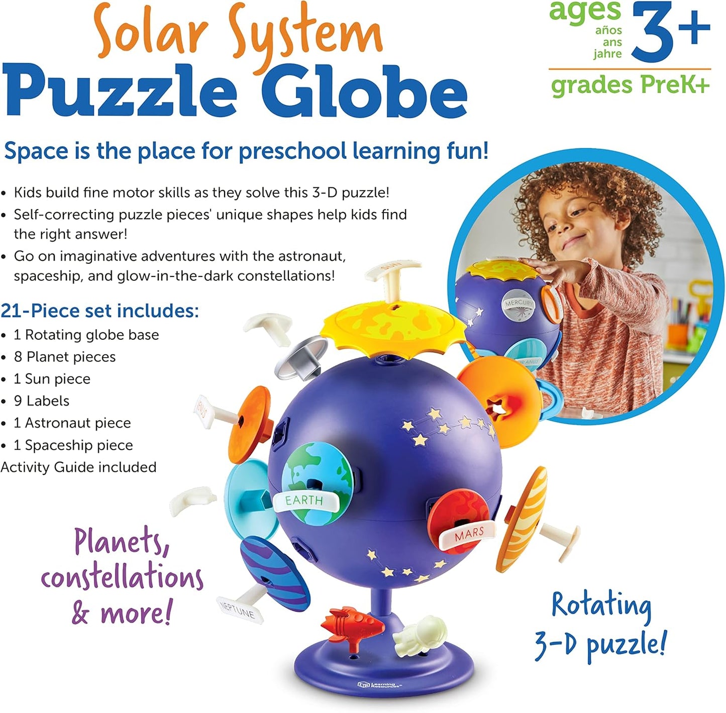 Learning Resources Solar System Puzzle Globe - Space Toys for Toddlers, STEM for Kids, Sorting and Matching, Fine Motor Skills, 21 Pieces, Age 3+