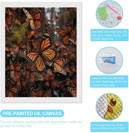 VstaDank Monarch Butterflies Diamond Painting Kits Exquisite DIY Full Round Drill Diamond Dots Painting for Adults Beginner Diamond Photo Paint with Diamond Picture Art Wall Decor 12"x20"