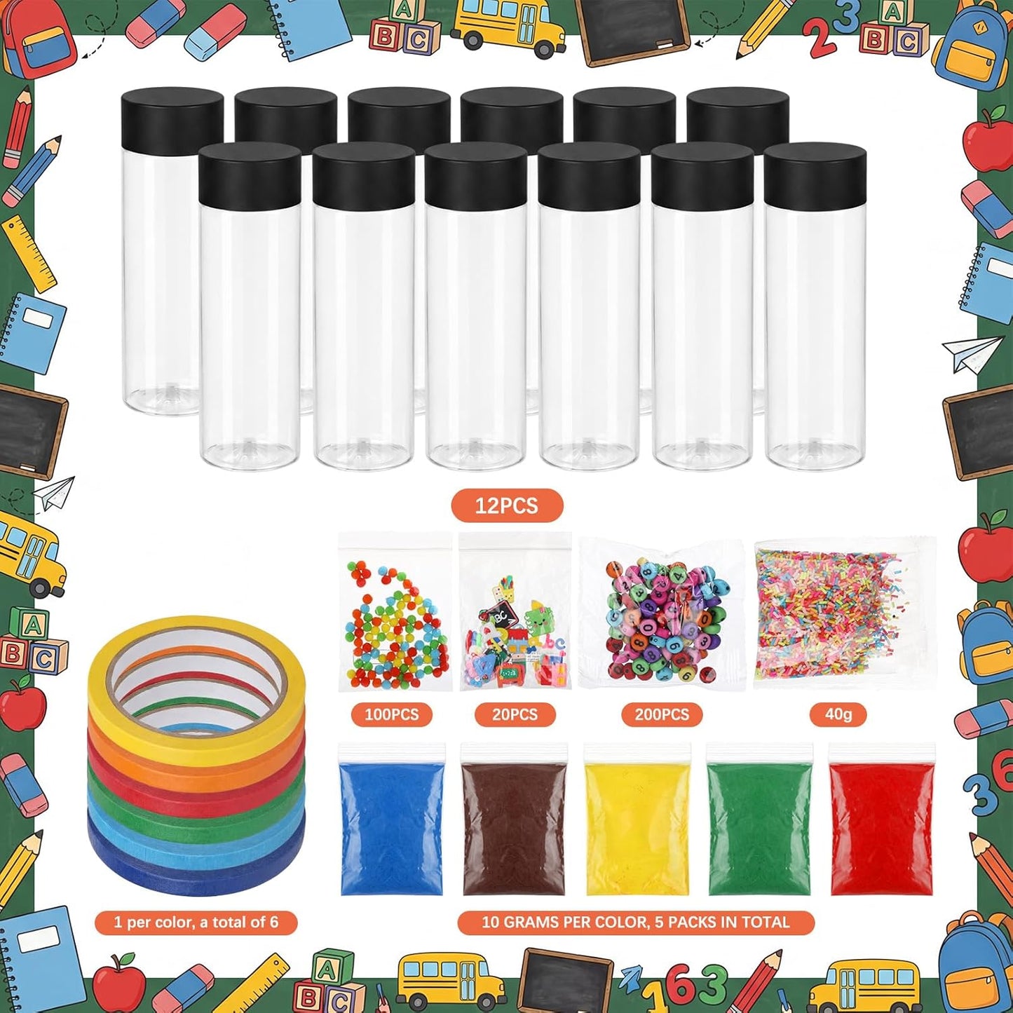 146 Pcs Adult Sensory Bottles Filler Fine Kits Sensory Bin Items Counting Sorting Supplies for Office Education Activities Include Pom Poms Pen Scissors Notebooks