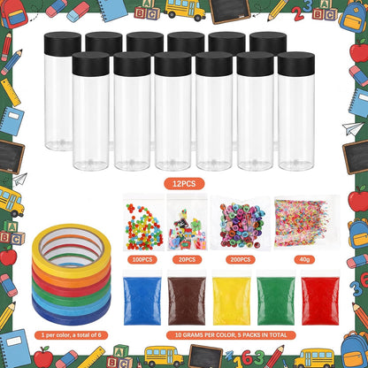 146 Pcs Adult Sensory Bottles Filler Fine Kits Sensory Bin Items Counting Sorting Supplies for Office Education Activities Include Pom Poms Pen Scissors Notebooks