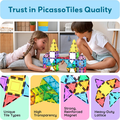 PicassoTiles Magnetic Building Block Set Geometry Shape Magnet Tiles Construction Toy STEM Learning Kit Educational Playset Playboard Pretend Play Stacking Blocks Child Brain Development PT16