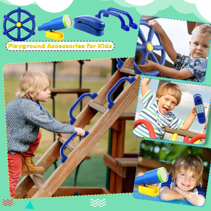 5 Pcs Kids Playground Accessories for Kids Outdoor Plastic Steering Wheel Swingset Phone Pirate Telescope Telephone Safety Handle for Child Backyard Tree House Playhouse Jungle Gym (Yellow Set 1)