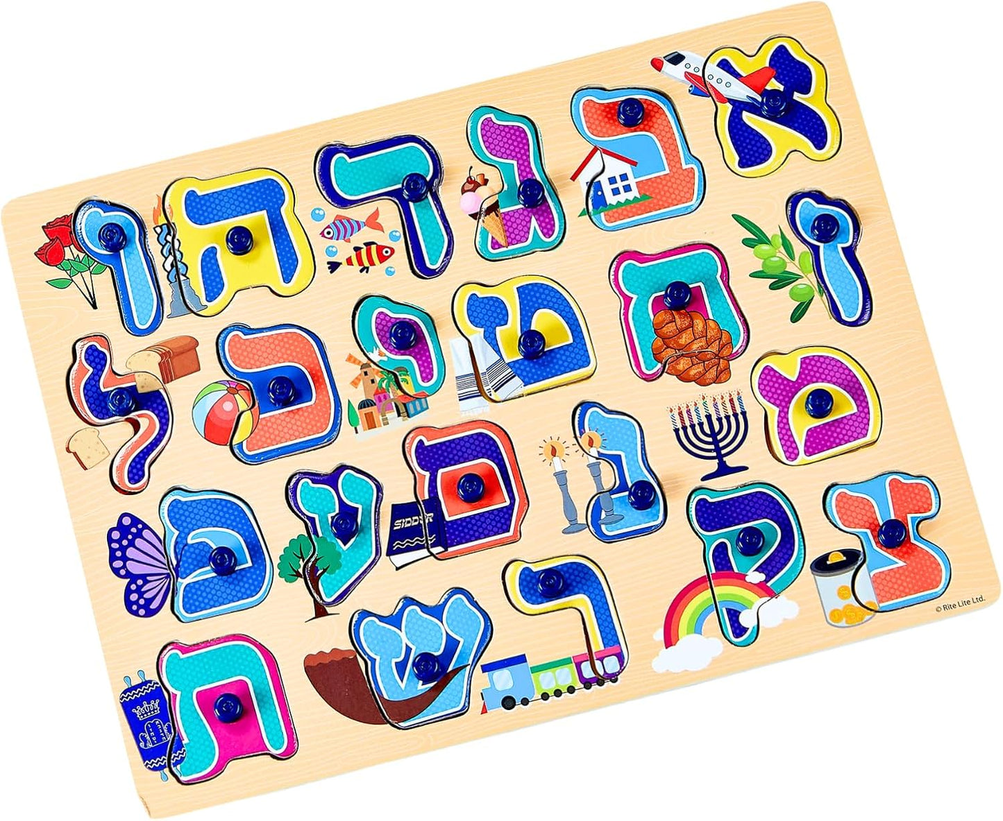 Rite Lite Alef Bais Puzzle Learn the Alef Beis, Pink, Multi-Colored, Tan, Red, Green, Blue, Purple Kids Puzzle