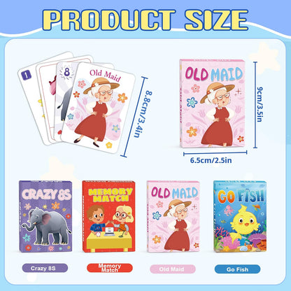 Kids Card Games, Go Fish, Old Maid, Memory Match and Crazy 8s, Go Fish Card Game for Kids 4-8, Fun Toddler Card Games for Family Game Night Party Games, Easter Basket Stocking Stuffers Birthday Gifts