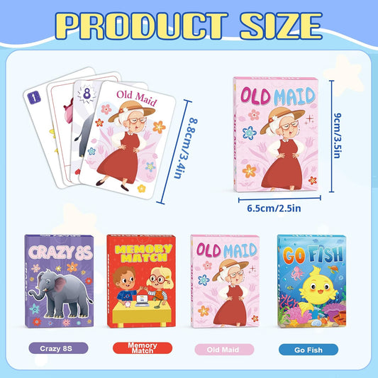 Kids Card Games, Go Fish, Old Maid, Memory Match and Crazy 8s, Go Fish Card Game for Kids 4-8, Fun Toddler Card Games for Family Game Night Party Games, Easter Basket Stocking Stuffers Birthday Gifts