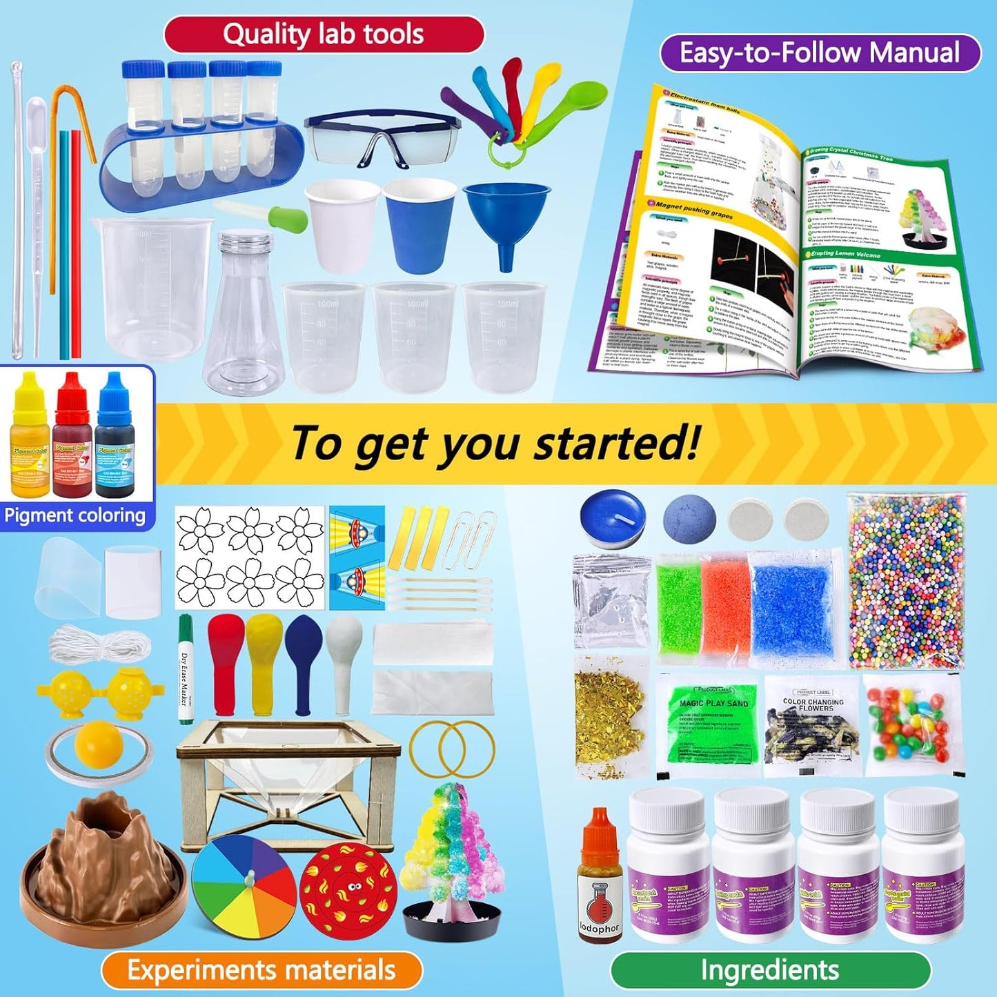 200+ Science Experiments Kit for Kids, Science Project Lab Volcano Toys Birthday Gifts for Boys & Girls, Chemistry Set, Gemstone S.T.E.M Educational Learning Activities