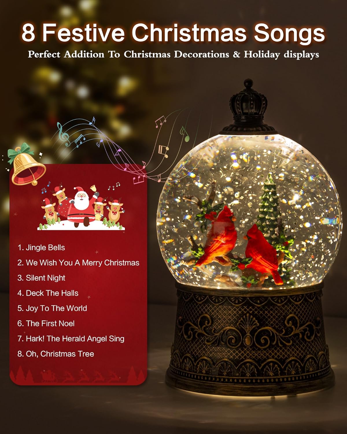 Extra Large Christmas Snow Globes Christmas Lantern, 12.99" Musical Snow Globe with 8 Songs, Santa Snowglobe for Kids Adults, 6H Timer Dual Power, Lighted Christmas Decorations Indoor Gifts