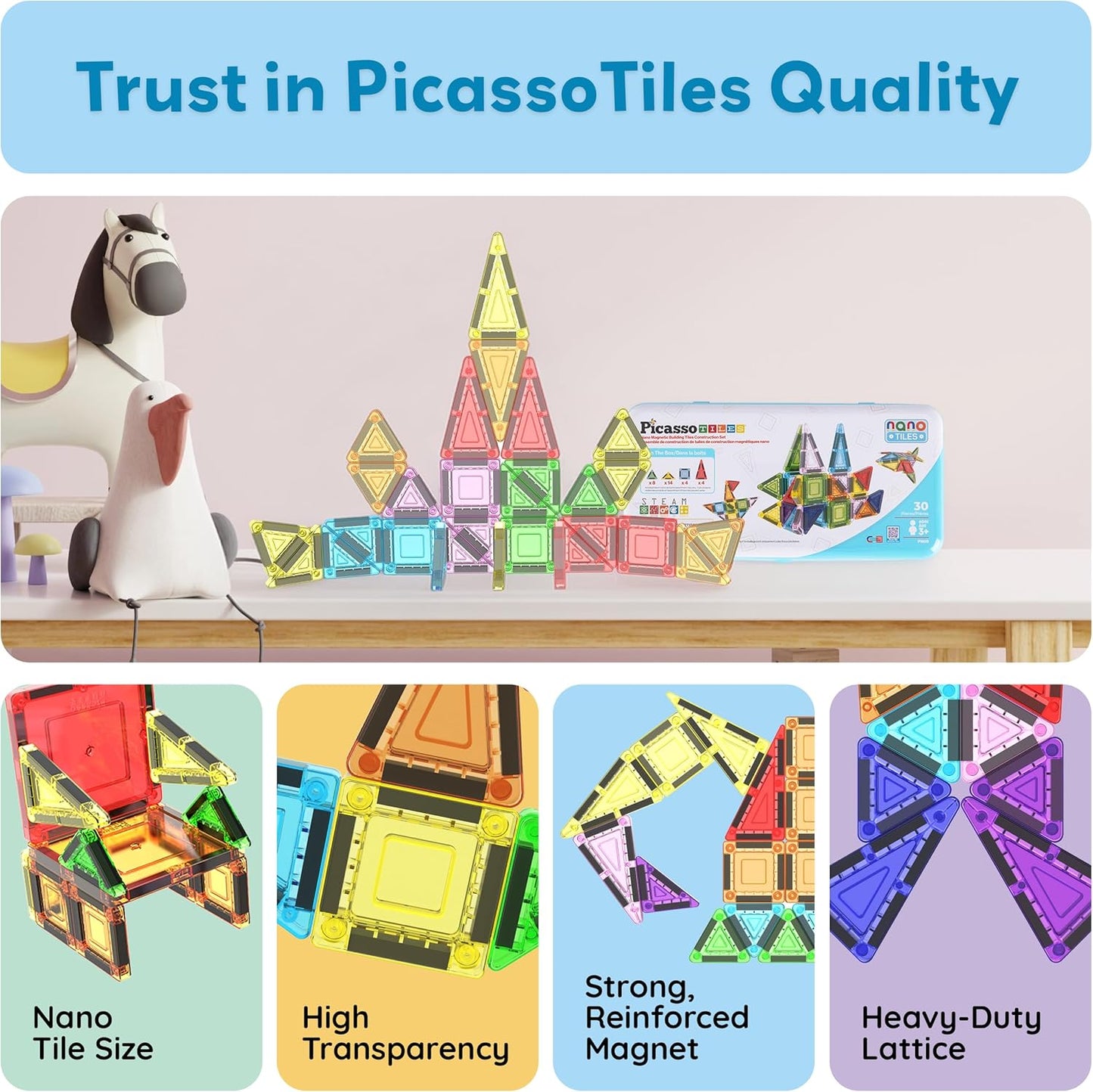 PicassoTiles Window and Door Clip On Magnetic Blocks Magnet Tiles Magnets Building Tile Construction Toy Set STEM Education Toys Learning Kit Stacking Block Playset Boys & Girls Age 3+ PT30