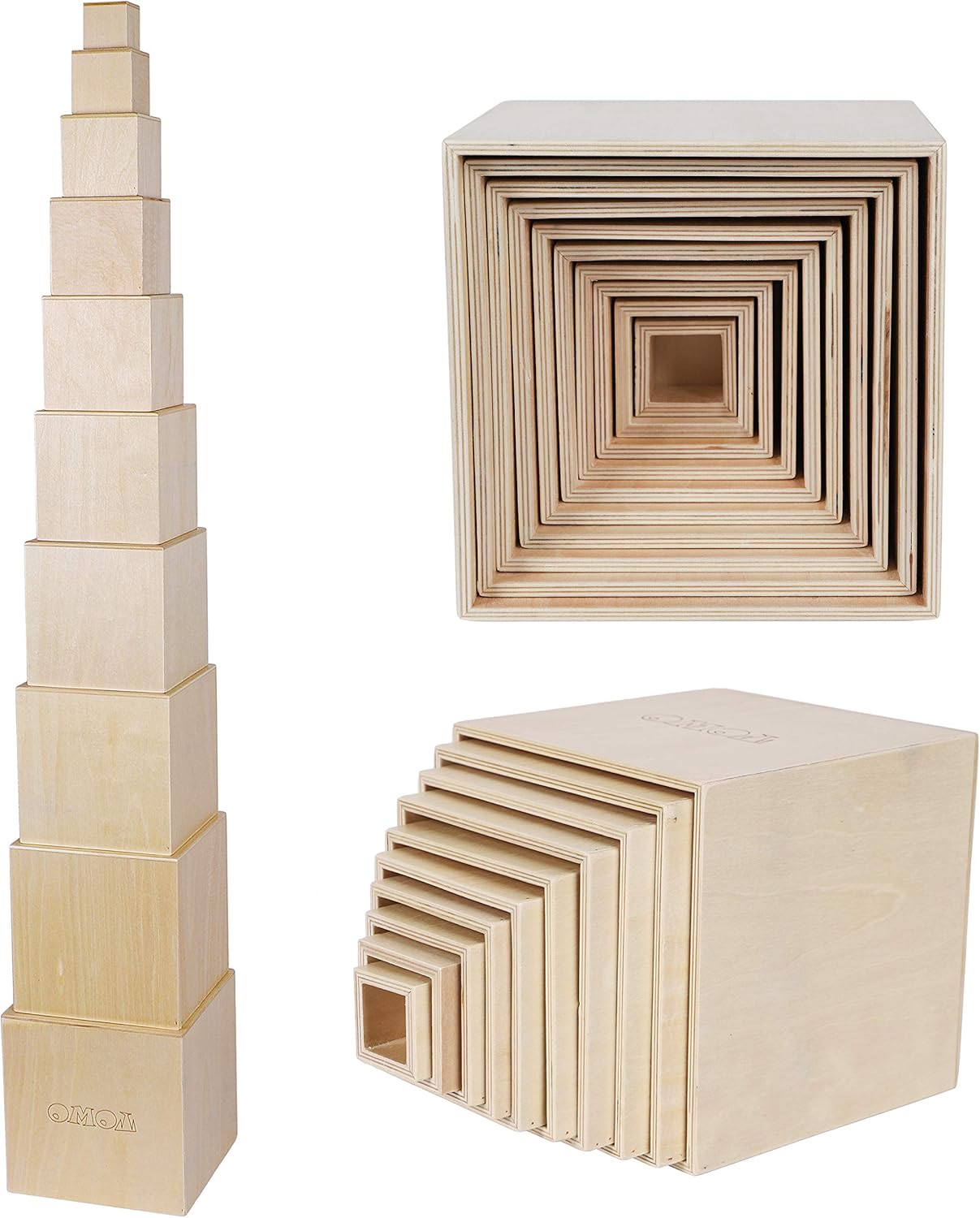 TOWO Wooden Stacking Boxes-Nesting and Sorting Cups Numbers Alphabet Animals Blocks for Toddlers-Stacking Cubes Educational Toys for 2 Years Old Montessori Materials