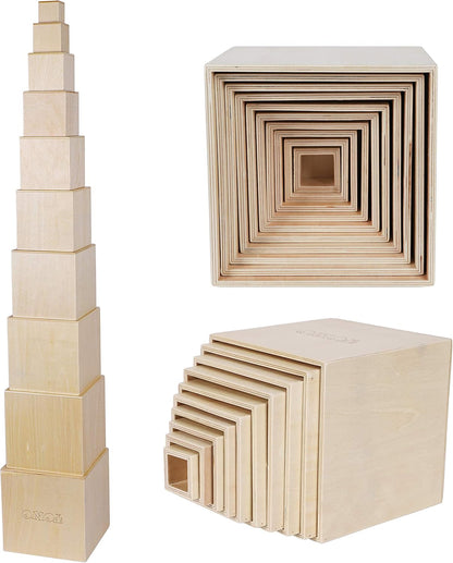 TOWO Wooden Stacking Boxes-Nesting and Sorting Cups Numbers Alphabet Animals Blocks for Toddlers-Stacking Cubes Educational Toys for 2 Years Old Montessori Materials