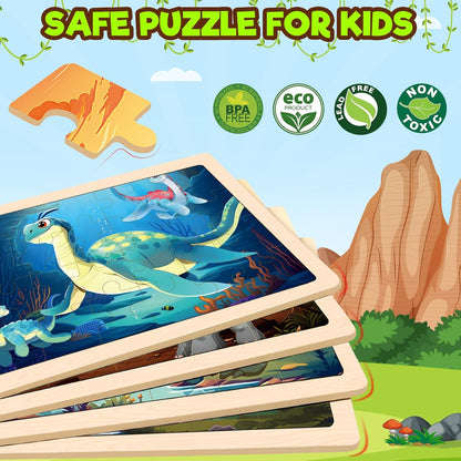 Puzzles for Kids Ages 4-6, 4 Packs Wooden Animals Jigsaw Puzzles for Toddlers Ages 3-5, Preschool Educational Puzzles Boards Toys Gifts for 3 4 5 6 Boys Girls