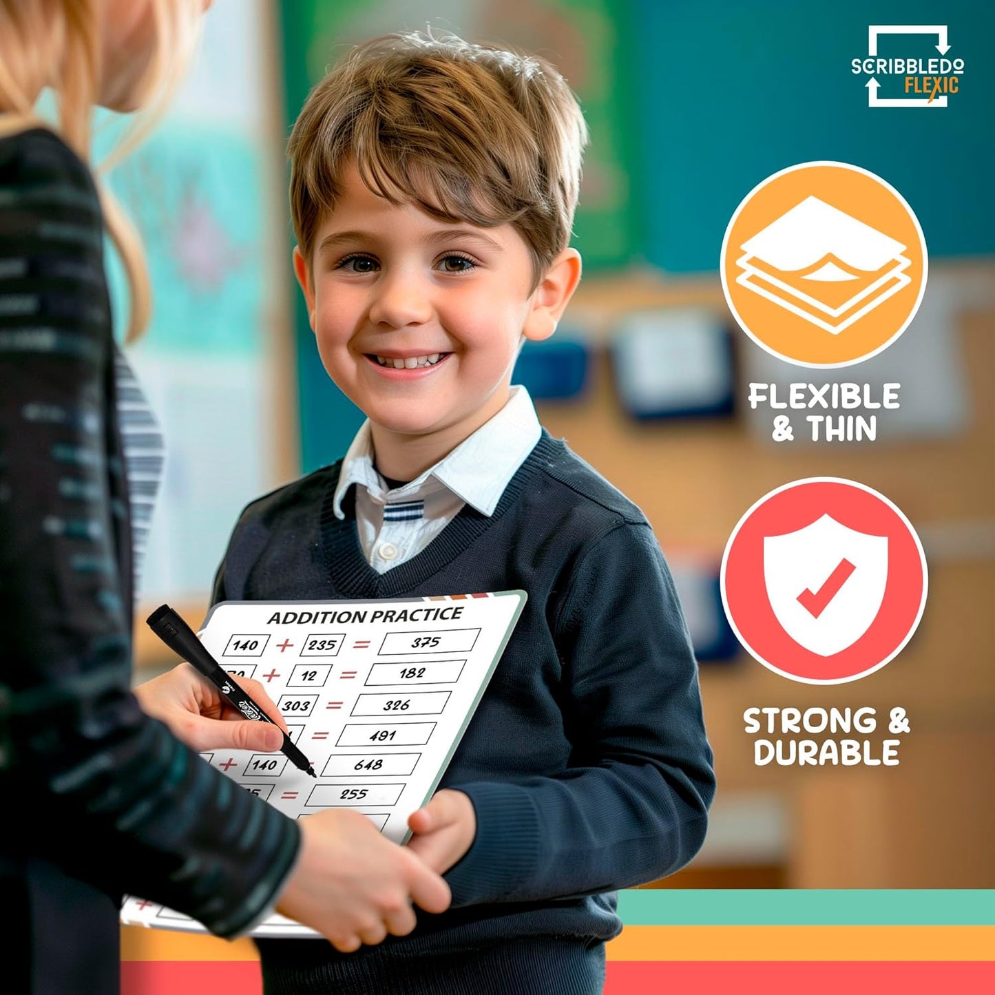 SCRIBBLEDO Addition Math Practice 9”x12” Small White Board Dry Erase Sheets Math Manipulatives 1st Grade Addition Math Homeschool Supplies Teacher Students Classroom Pack of 10 Sheets