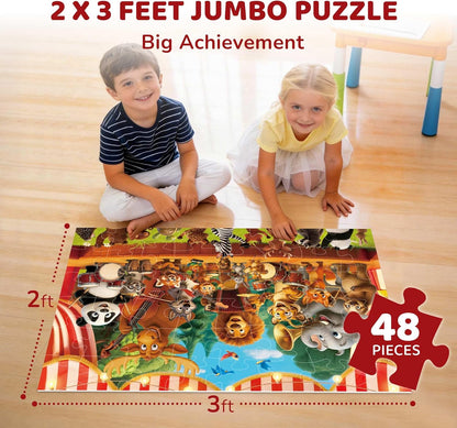 BenBen Floor Puzzles for Kids, 48 Piece 2 x 3 feet Forest Animals Puzzles for Kids Ages 4-6, Large Jigsaw Puzzles for Toddlers, Gift for Boys Girls