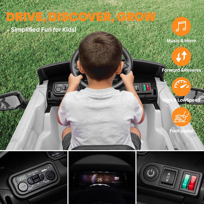 24V Licensed Chevrolet Silverado Electric Car for Kids, Ride on Toys for Toddlers with Remote Control, Soft Start, LED Lights, Music Player, Seat Belts, Easy to Assemble, Black