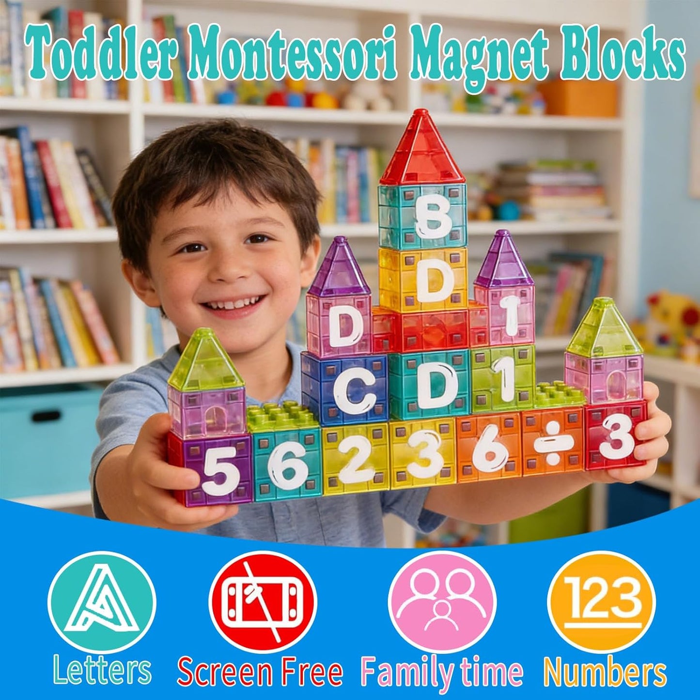 Magnetic Blocks,100 PCS Build Magnetic Santa Chimney Xmas Tree Gift World, STEM Construction Magnetic Cube for Boys Girls Age 3 4 5 6 7 8 9 10,Sensory Stacking Toy Christmas Birthday Gifts for Kids