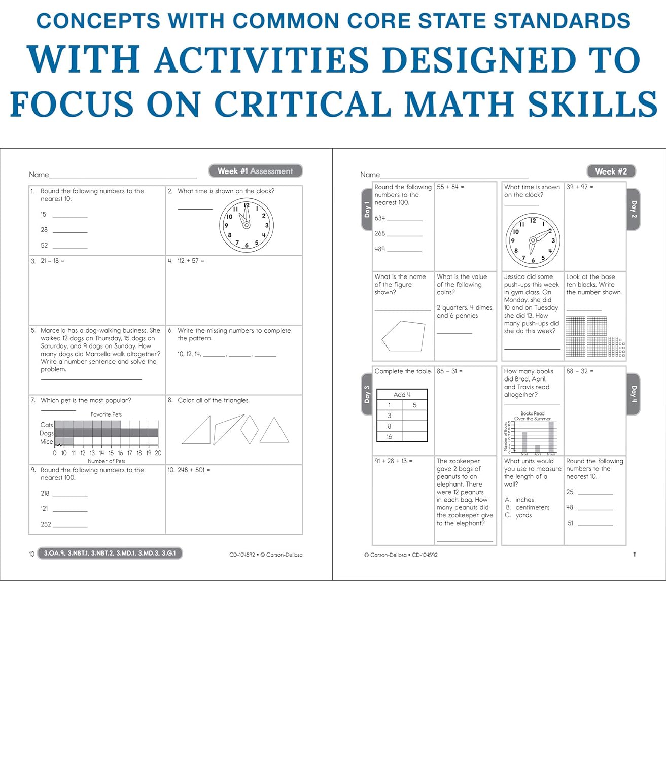 Carson Dellosa Common Core Math 4 Today 3rd Grade Workbooks, Telling Time, Fractions, Addition, Subtraction, Multiplication, Division, and More Mathematics Classroom or Homeschool Curriculum (Volume 6)