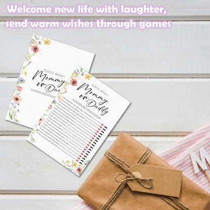 Spring Wildflowers Predictions & Advice Theme Baby Shower Games for New Parents - 50 Flowers Game Cards for Boys & Girls -Gender Neutral Gender Reveal Baby Announcement Activities Supplies & Decor-A02