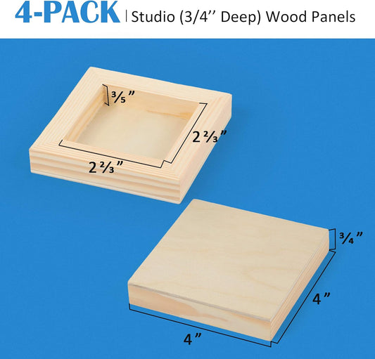 Falling in Art Unfinished Birch Wood Canvas Panels Kit, 4 Pack of 8x10’’ Studio 3/4’’ Deep Cradle Boards for Pouring Art, Crafts, Painting, and More