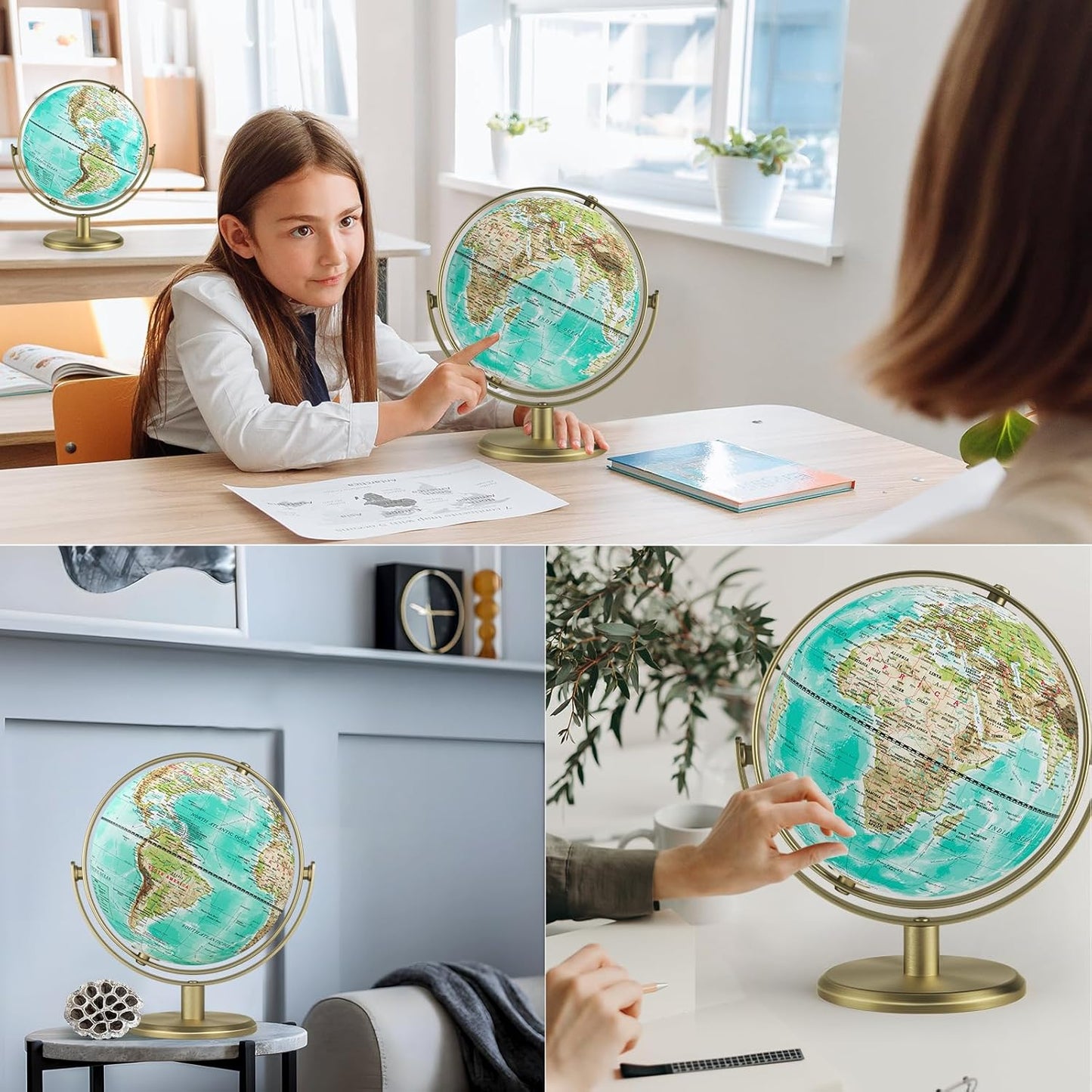 Globe for Kids Illuminated Globes of the World with Stand & Animals Illustrations Earth World Globe Night Light for Kids' Room Decor Classroom Educational Tool Birthday Gift, Dia 8-inch