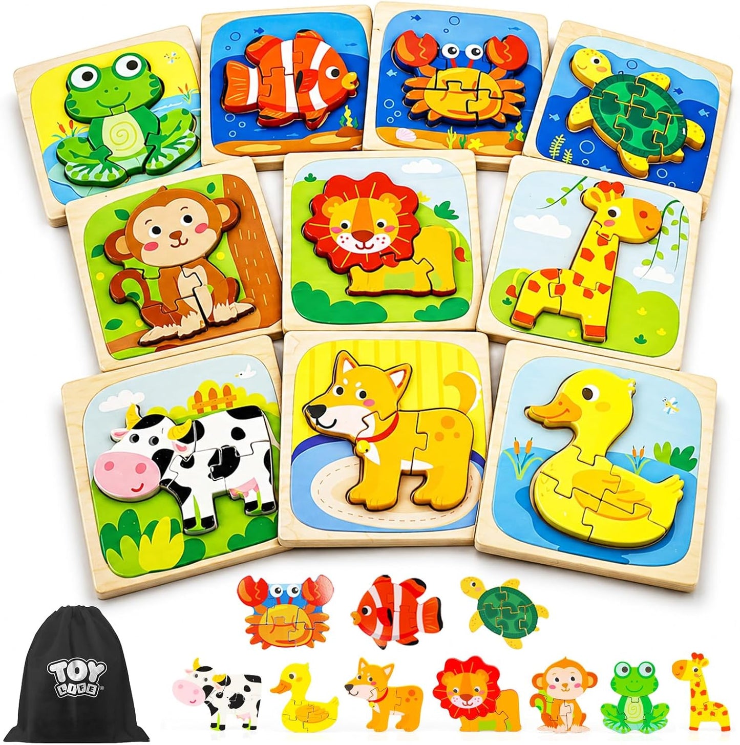TOY Life Wooden Puzzles for Toddlers 2-4, Montessori Toys for 1 2 3 Year Old Boys Girls, Animals Puzzles Educational Learning Toys 2 Year Old, Toddler Birthday Gifts Toy for Baby Girl Boy 6M+