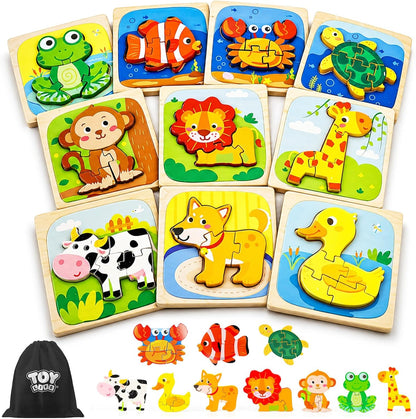 TOY Life Wooden Puzzles for Toddlers 2-4, Montessori Toys for 1 2 3 Year Old Boys Girls, Animals Puzzles Educational Learning Toys 2 Year Old, Toddler Birthday Gifts Toy for Baby Girl Boy 6M+