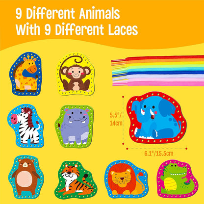 SpriteGru 9 Pieces Kids Lacing Cards, Double Sided Sewing Cards in 9 Vehicle Cards with 9 Colorful Laces, Imagination Development Lacing Toys Games for Children Educational and Learning Activity