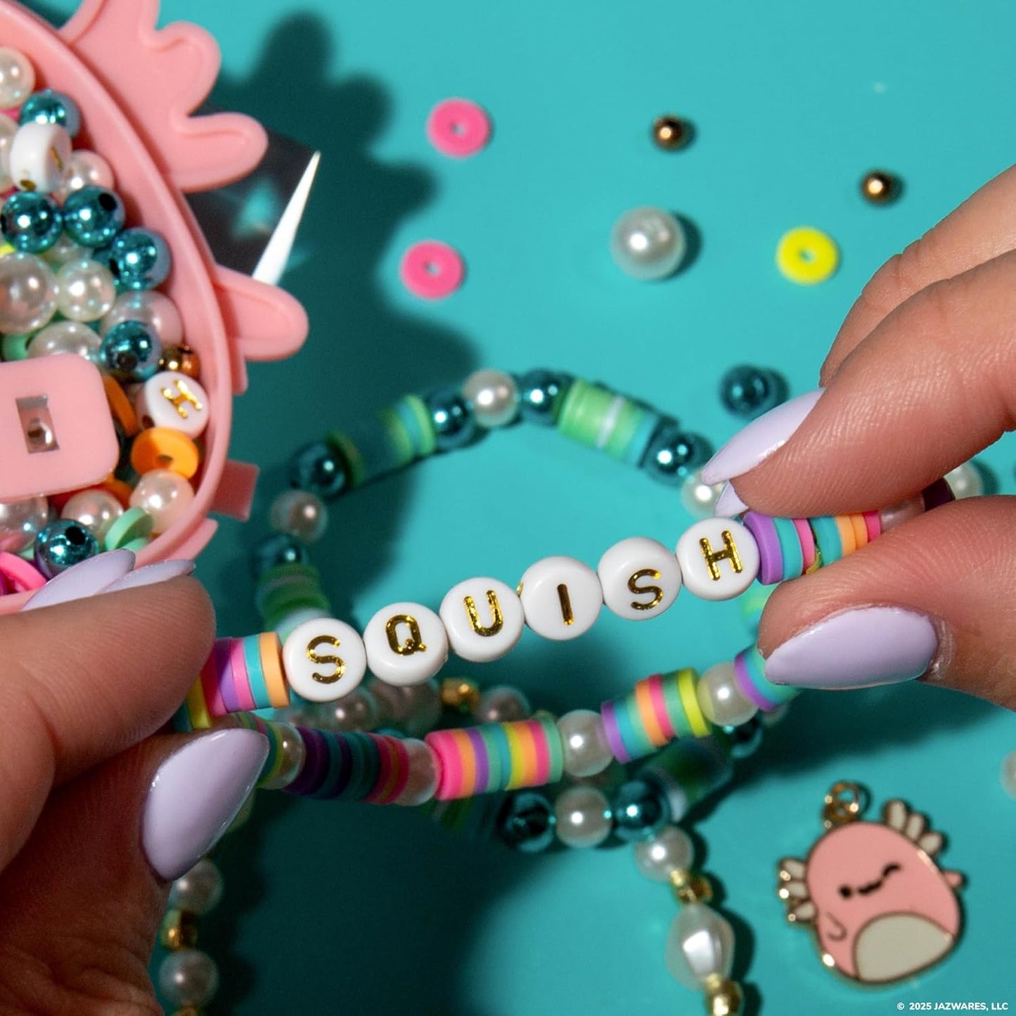Original Squishmallows Archie The Axolotl Bracelet Kit, Friendship Bracelet Kit, Charm Bracelet Making Kit, Gifts for Girls, Squishmallows for Boys, Craft Kits