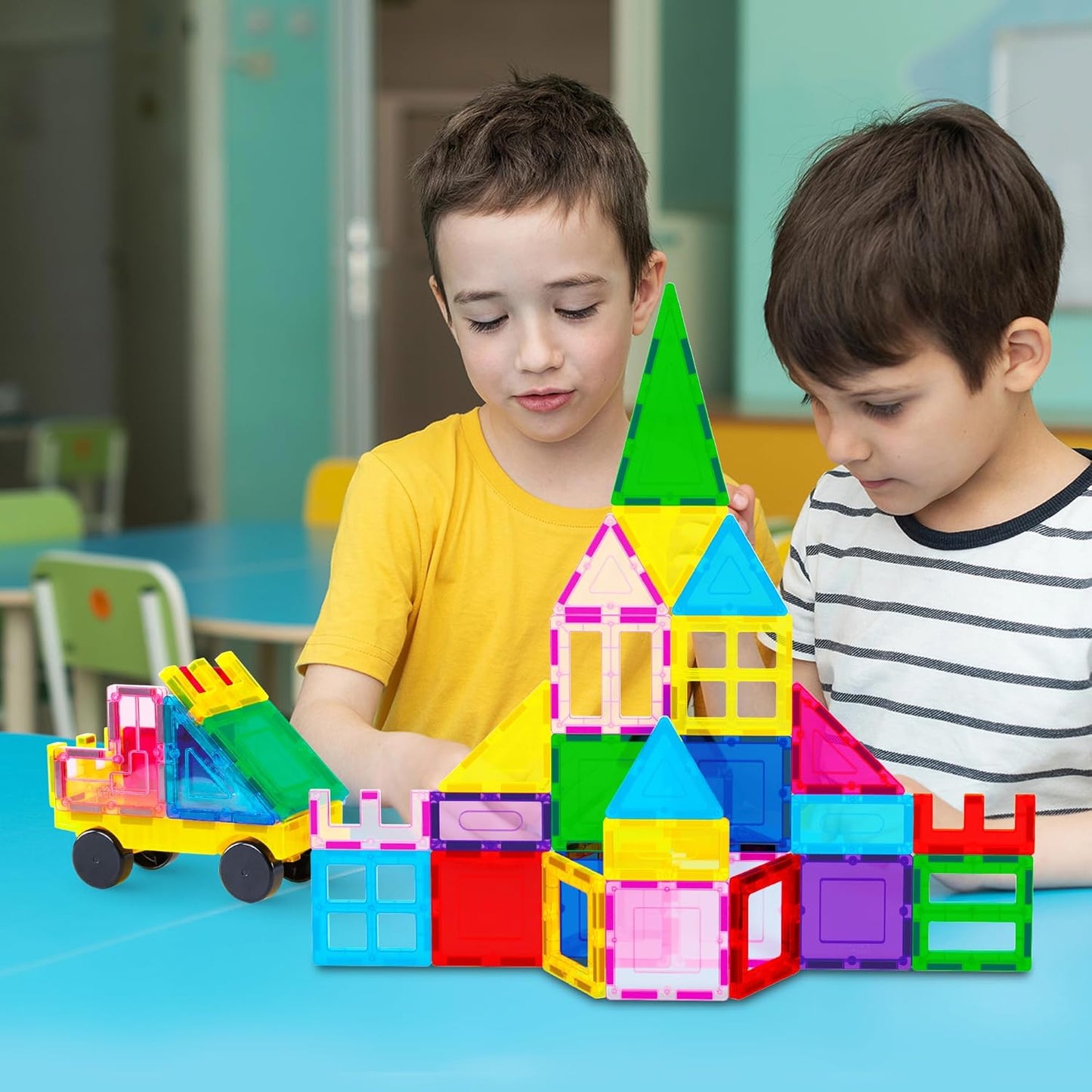 PicassoTiles Magnetic Building Block Set Geometry Shape Magnet Tiles Construction Toy STEM Learning Kit Educational Playset Playboard Pretend Play Stacking Blocks Child Brain Development PT16