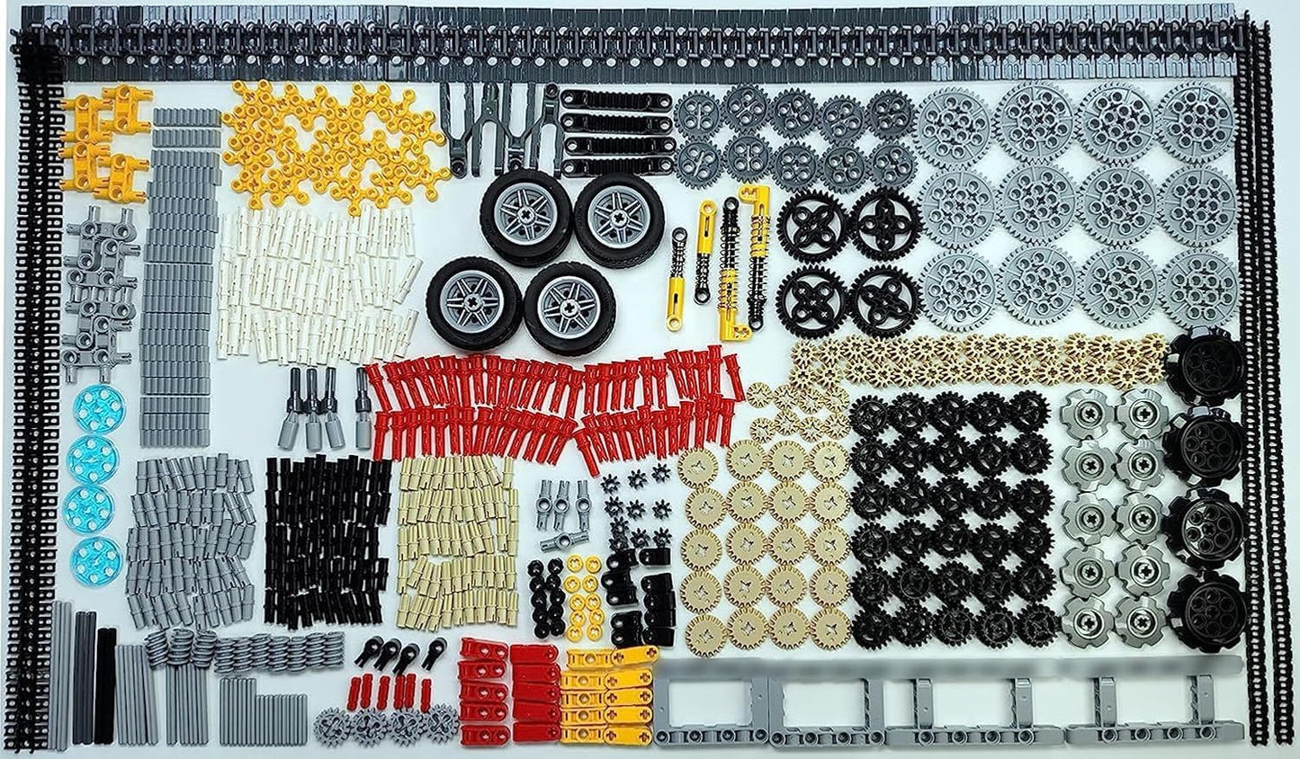 SEEMEY 855Pcs MOC Spare STEM Parts, Cars Gears Axles Wheels Connectors Building Block Accessories Pieces Sets, Chain Link Pins Connector Joints Bricks, Shock Absorber