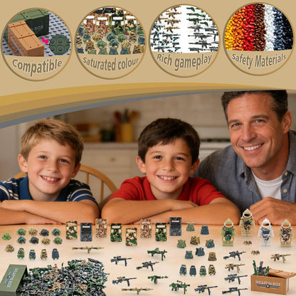 Military Minifigure Camouflage Accessories Set with Weapon Boxes, Army Weapons Guns Helmets E.O.D Suits Shields Tactical Gear Building Blocks Soldiers Kit for Kids Compatible with Major Brands