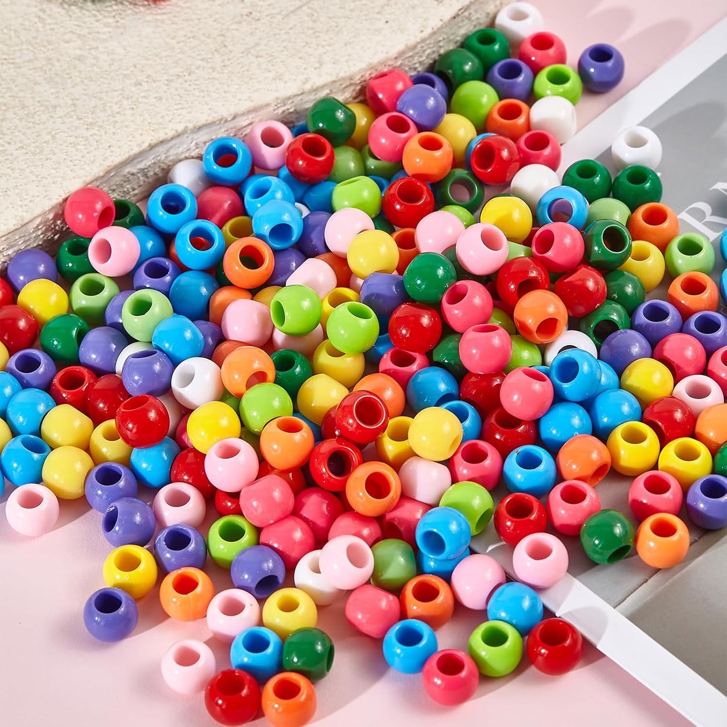 160pcs 12mm Plastics Acrylic Beads Mix 10 Color Large Hole Hair Beads(Hole:5.5mm)