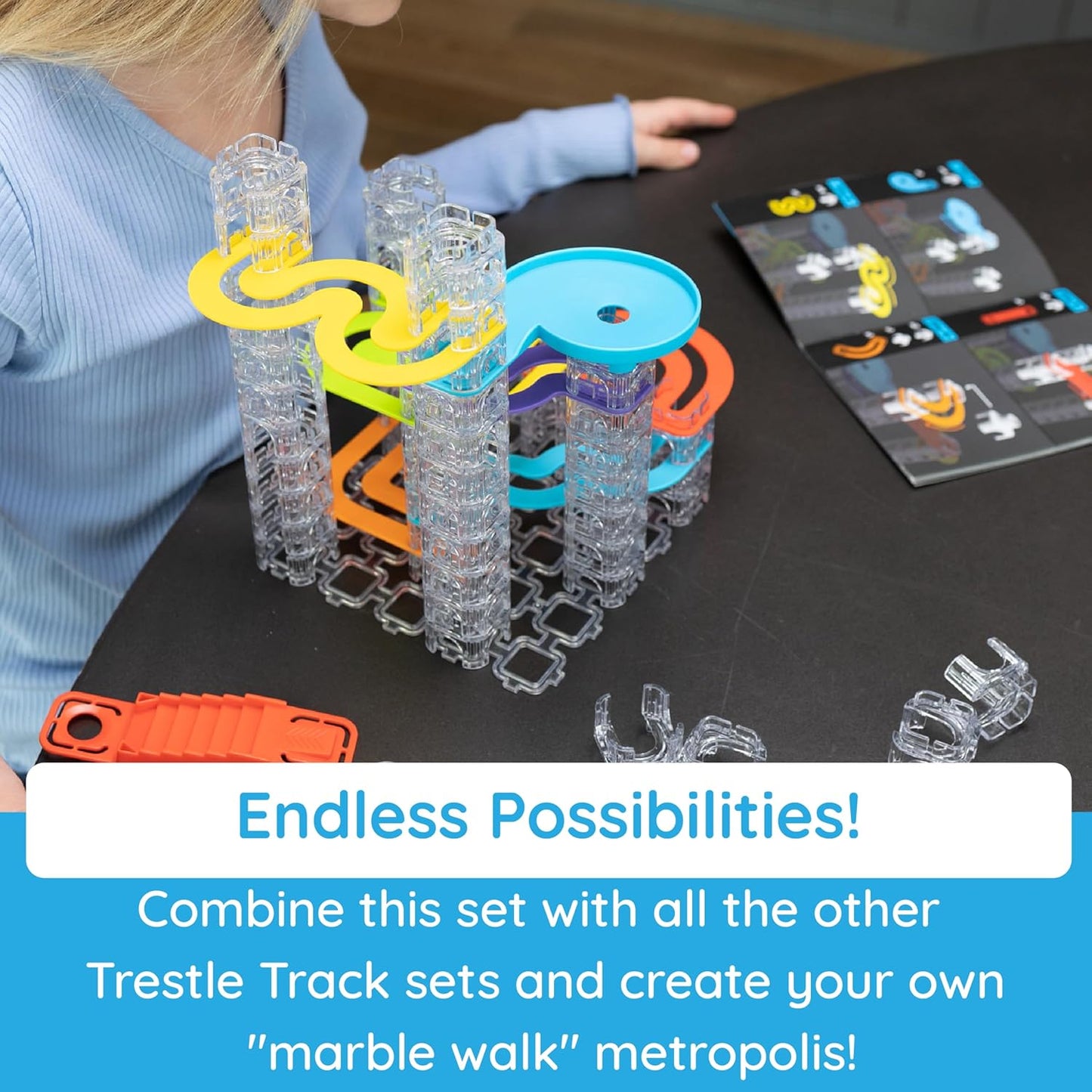 Fat Brain Toys Trestle Tracks Pro Marble Run Set, 274-Piece Modular Marble Track, STEM Toys for Kids, Fun Science Kits for Girl and Boy Ages 8-13+