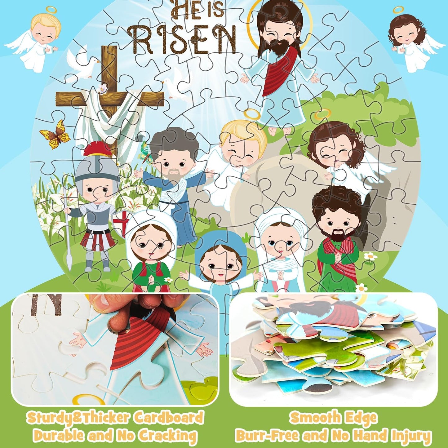 70pcs Easter Floor Puzzles for Kids Age 3-8, Easter Basket Stuffer Gifts for Kids Boy Girls Jumbo Bunny Puzzles Egg Hunt Party Favors