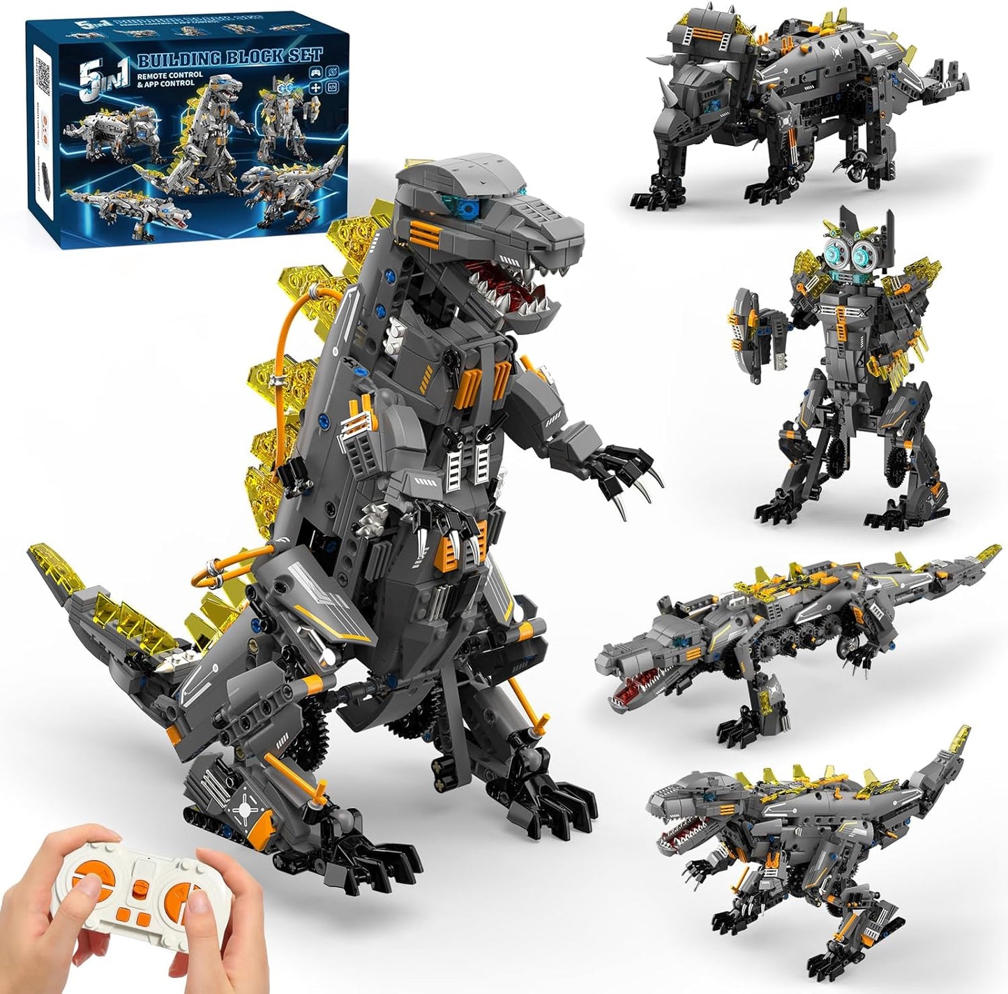 ADUSRIZ 5 in1 Stem Robot Building Kit for Kids Ages 8-13, 688 PCS Remote & App Controlled Dinosaur Car Building Toys for Kids Science Learning, Birthday Gifts for 8 9 10 11 12+ Years Old Boys Girls