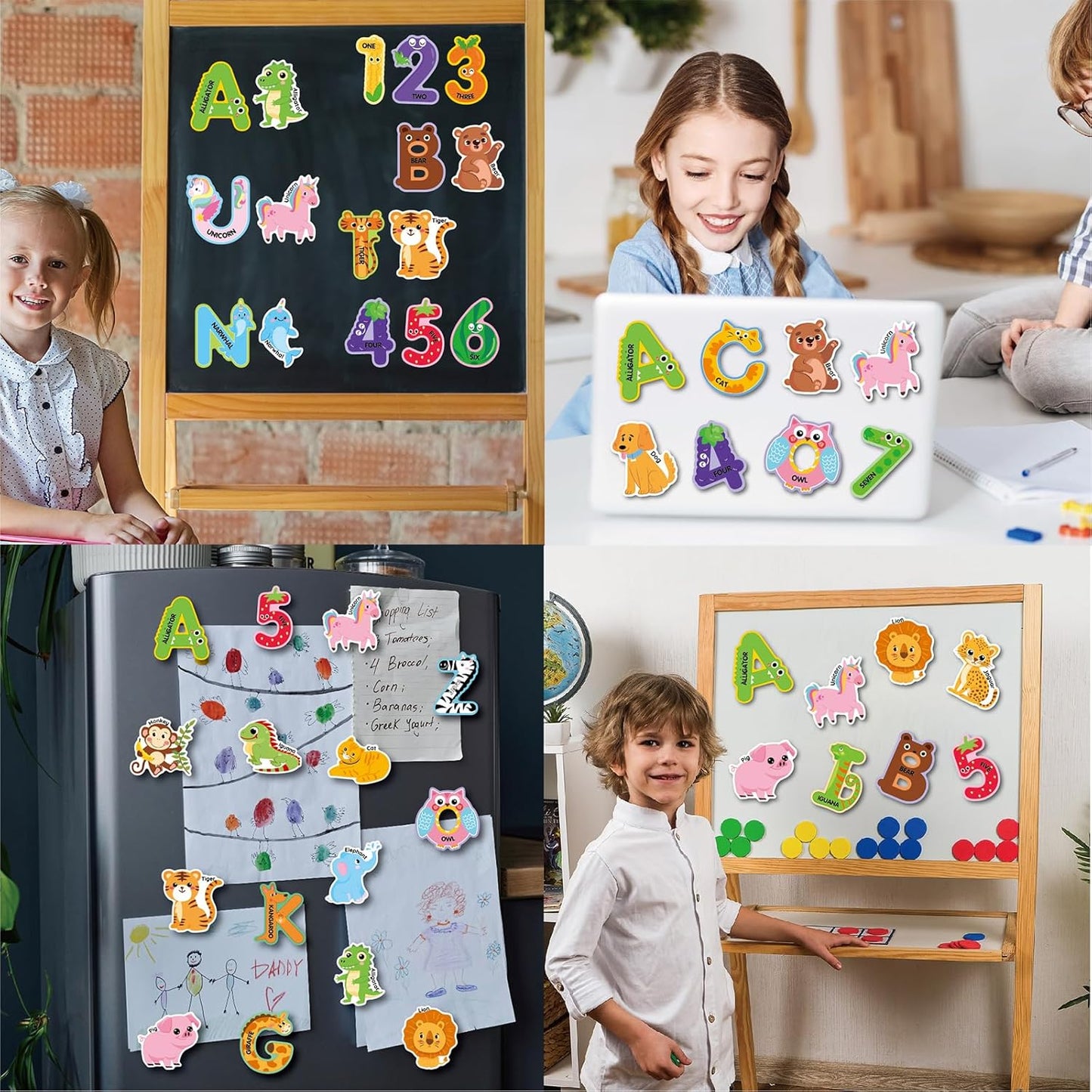 Magnetic Letters and Numbers for Fridge, Cute Colorful Animal Alphabet 26 Uppercase Letters 0-9 Numbers, Fridge Magnets Set for Learning Spelling Girls