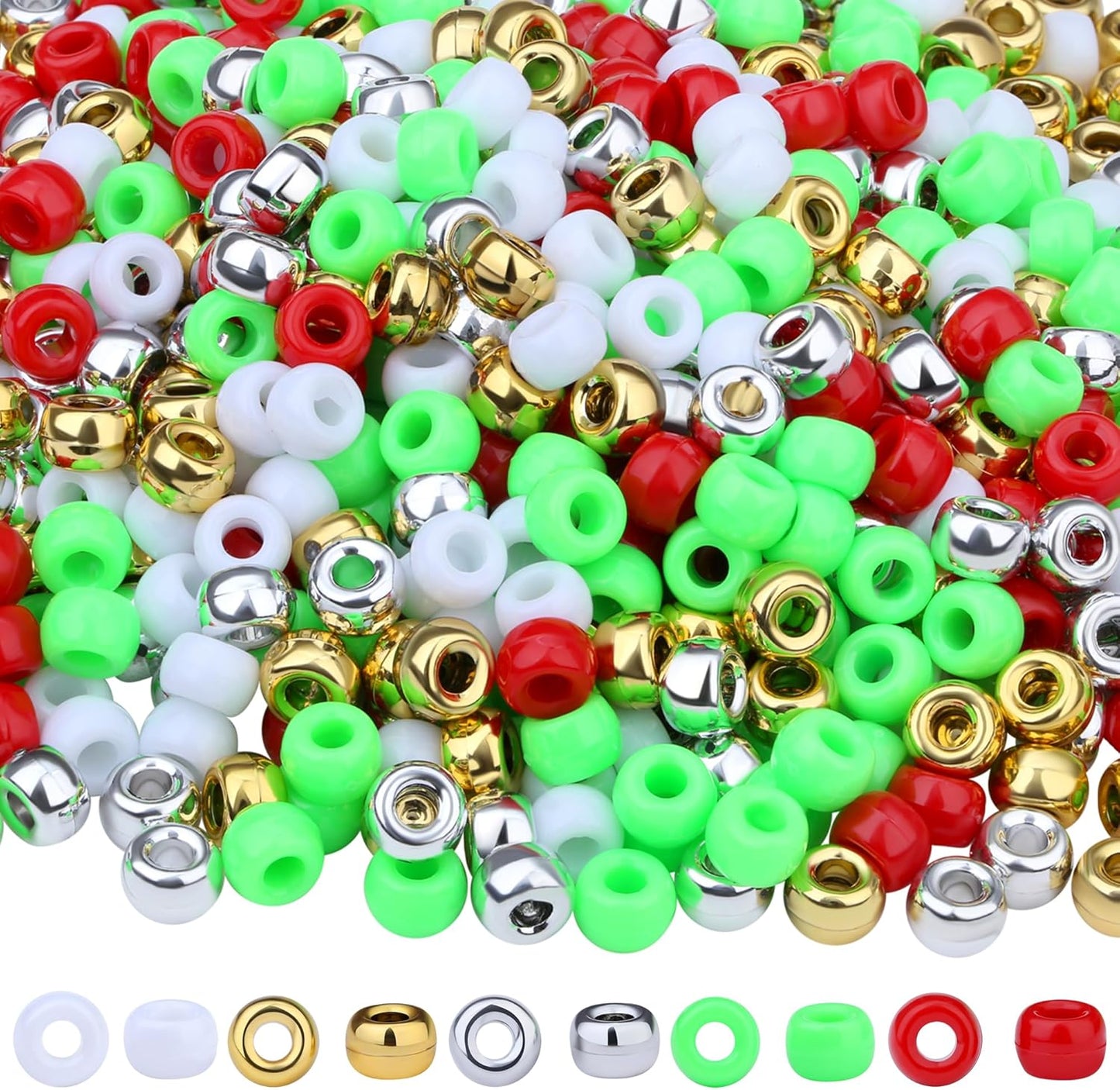 Red Pony Beads 1000Pcs 9mm Pony Beads Bulk Red Perler Beads for Friendship Bracelets Kandi Beads Hair Beads for Braids Beads for Crafts
