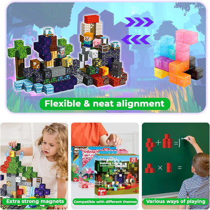 Magnetic Blocks - 200PCS Magnetic Blocks with 6 Base Plate, Magnetic Building Blocks for Kids Ages 4 5 6 7 8, Stacking Magnets for Kids, Birthday Gifts for 3-10 Year Old Boy Girls, STEM Toys