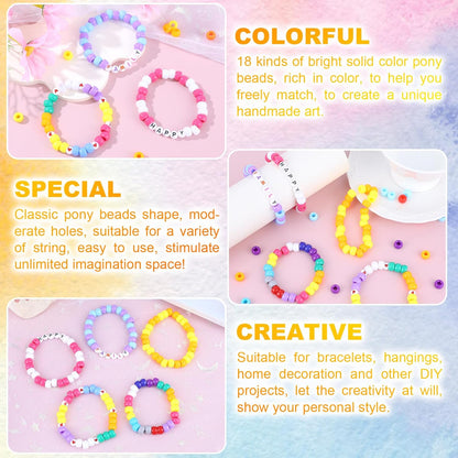 1720+pcs Pony Beads Kit 1830pcs 6 Style Letter Alphabet Beads Rainbow Plastic Pony Bead Bulk Multicolor Kandi Bead Elastic String DIY Crafts Jewelry Making Kit for Bracelets Necklaces