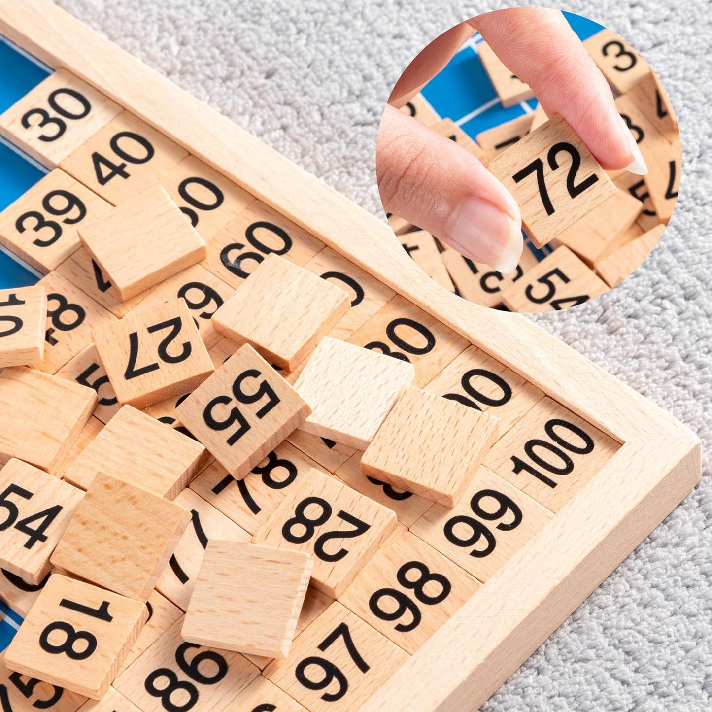 Wooden Math Learning Board Toy, Montessori 1-100 Consecutive Numbers Wooden Hundred Digital Board, Educational Game for Kids with Storage Bag