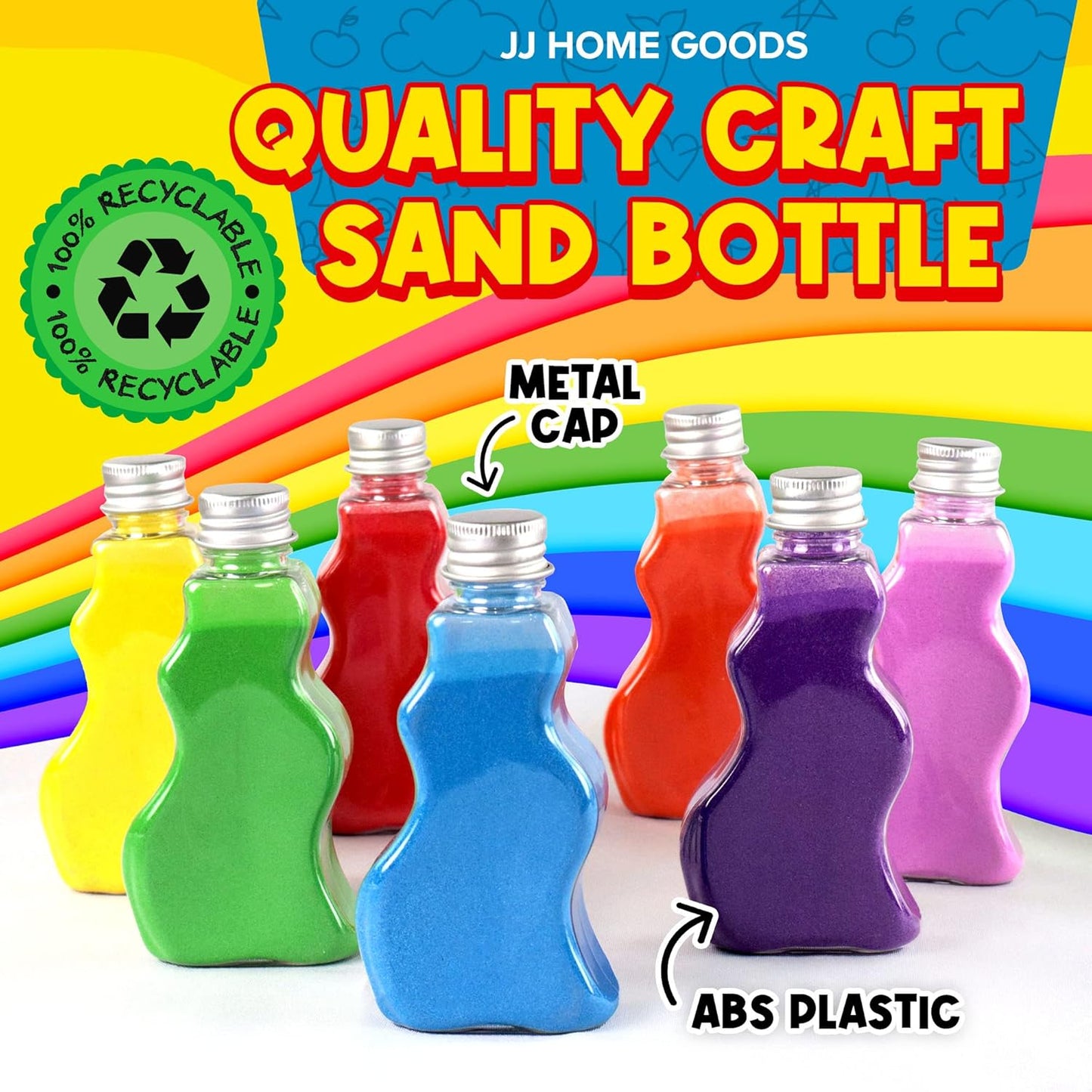 JJ CARE Sand Art Bottles [12 Wave-Shaped Sand Bottles + 6 Small & 6 Large Funnels] Craft Sand Art Kit for Kids 3 Years Above, Non-Toxic Rangoli Color Art Bulk