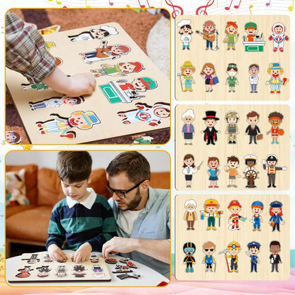 Civaner 3 Set Wooden Puzzle for Toddlers Kids 30 Pcs Wooden Community Helpers Toys People Figures Occupations Interchangeable Dress up Peg Puzzles Educational Social Learning Supplies for Boys Girls