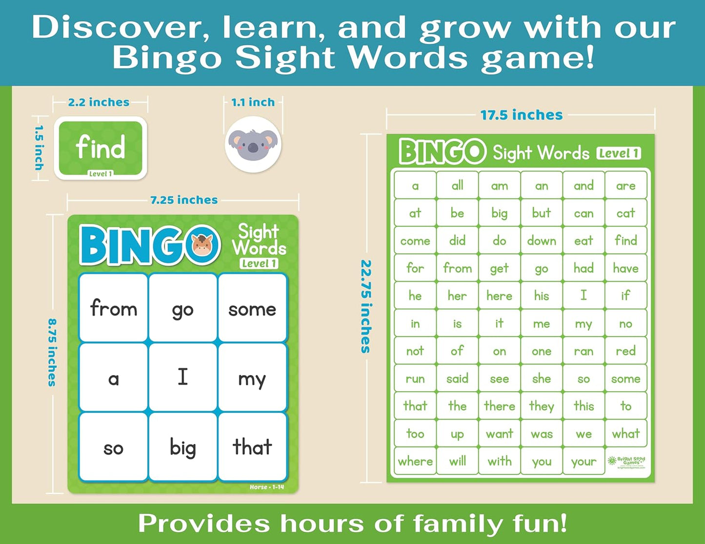 Bright Seed Sight Words Bingo Game for Kindergarten, Learn to Read Sight Word Cards, Word Games for Kids Ages 4-8, Bingo Sight Words Level 3&4, Laminated for Easy Clean