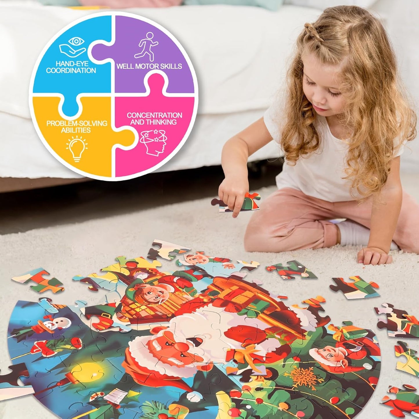 Jigsaw Floor Puzzles for Kids Games - Christmas 70 Pieces Large Toddler Puzzles for Girls Boys Ages 3 4 5 6 7 8 Years Old - Educational Toys for Unicorn Activity Birthday Christmas