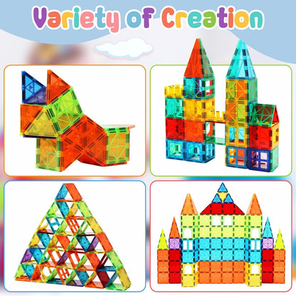 OugerToy 32-Pack Magnetic Tiles–Rainbow Builder Set, 2.95in STEM Construction Kit with Transparent Windows, Expand Creative Play for Kids