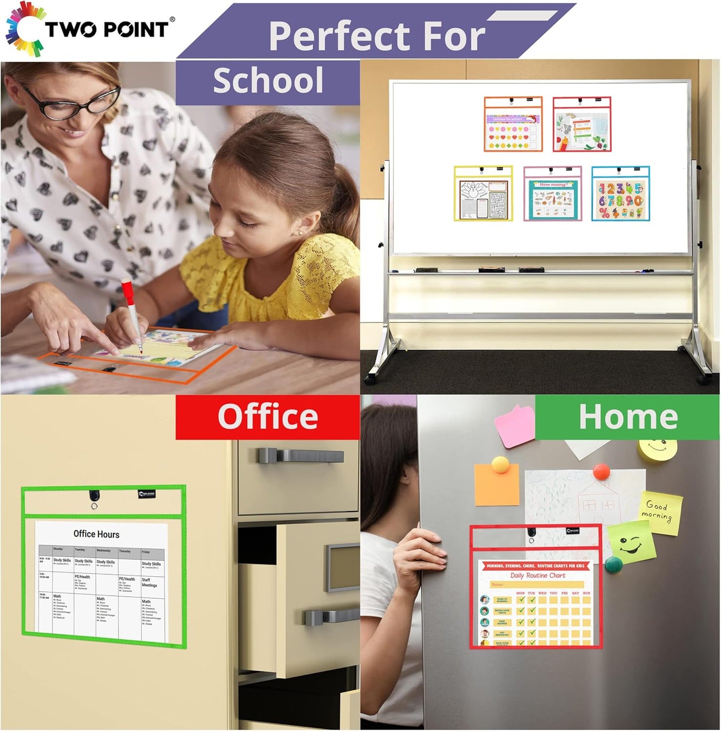 Magnetic Dry Erase Pockets by Two Point (6-Pack) - Landscape - Black Dry Erase Pocket Sleeves, Job Shop Ticket Holders, Clear Paper Sleeves Protectors, Magnetic Pouch
