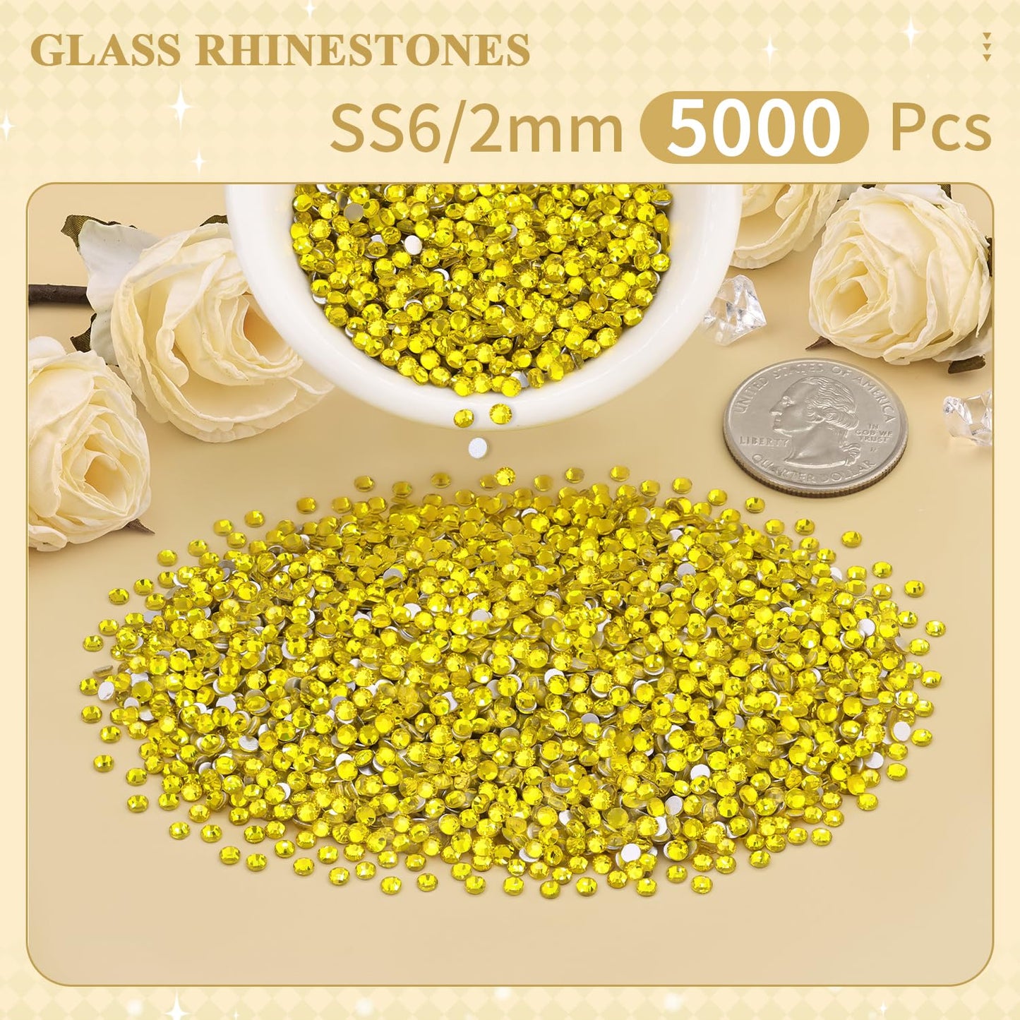 5000PCS SS6/2mm Glass Crystal Rhinestones (Clear), Bedazzling Flatback Rhinestones for Crafting DIY Crafts Nail Art Makeup Decoration, Gems Diamond Charms for Tumbler Shoes Clothing Mug