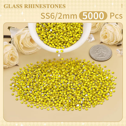 5000PCS SS6/2mm Glass Crystal Rhinestones (Clear), Bedazzling Flatback Rhinestones for Crafting DIY Crafts Nail Art Makeup Decoration, Gems Diamond Charms for Tumbler Shoes Clothing Mug